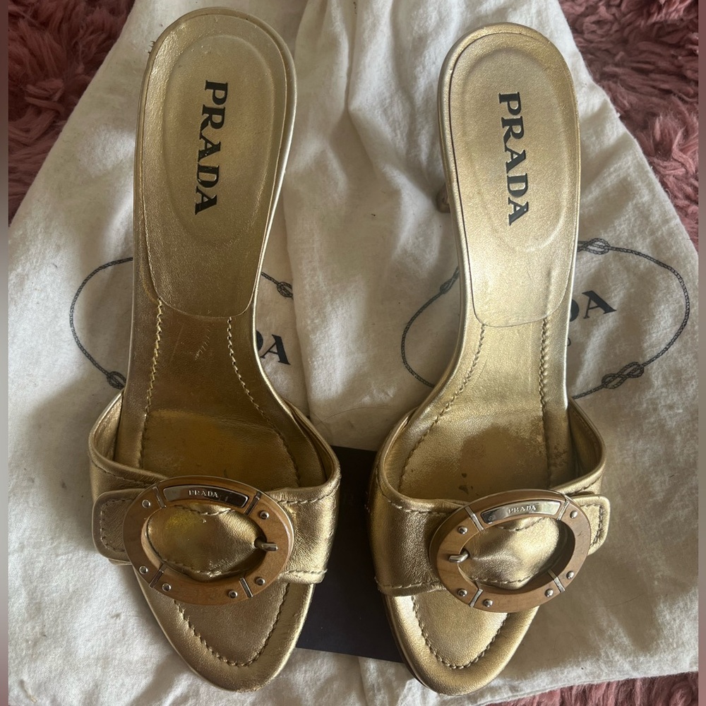 Prada vintage gold mules